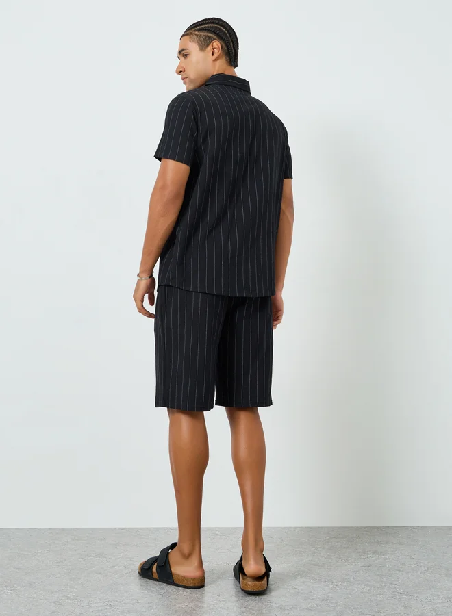 Take Two  Men Pinstripe Pocket Detail Shirt and Shorts Co-Ords for Men | Best Price UAE